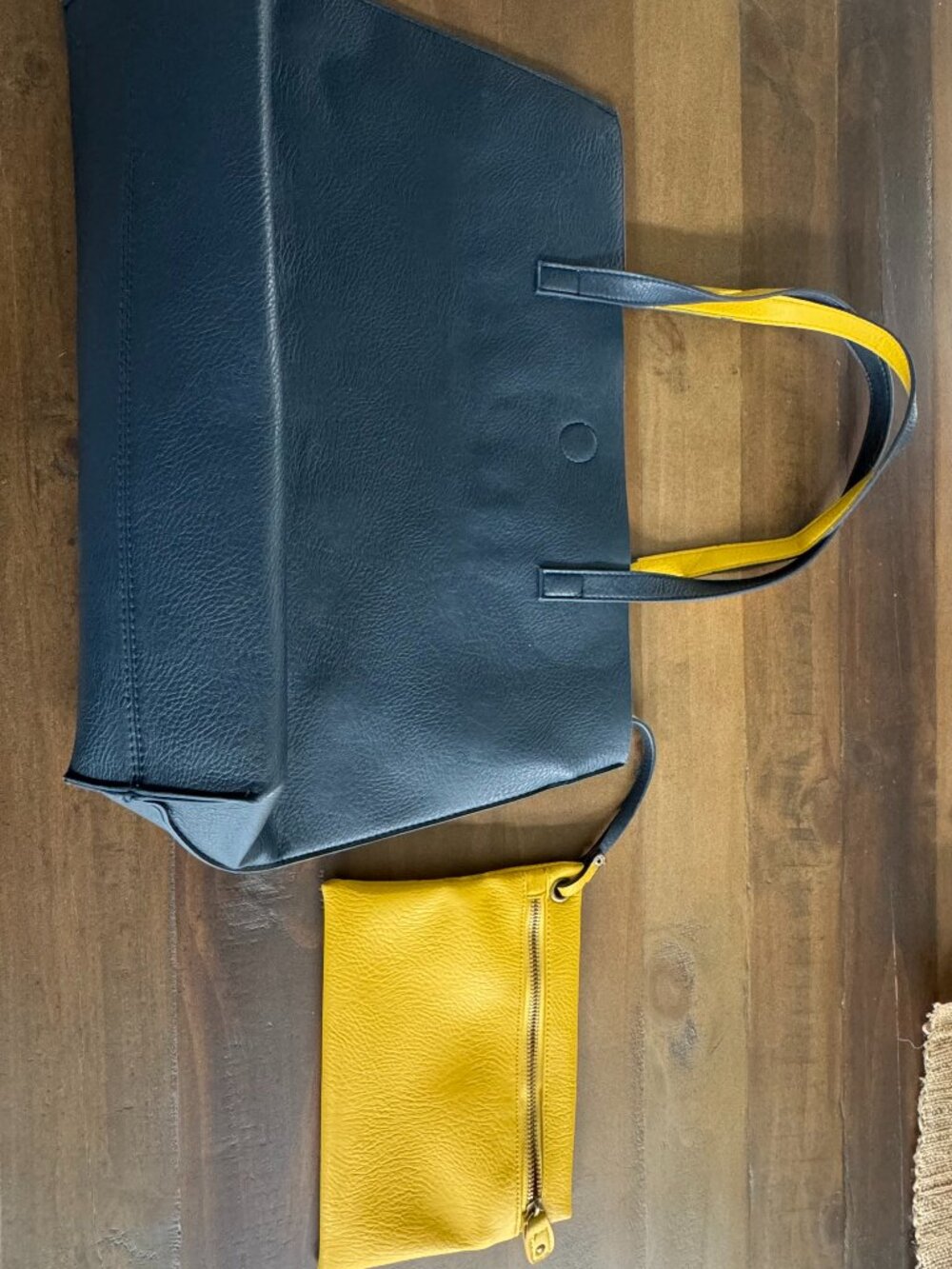 Navy & Yellow Large Tote Bag with Matching Zipper Pouch | Like New